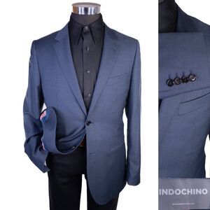 INDOCHINO Mens Blazer Sport Coat Casual Jacket Size 40R Blue Wool USA Lining